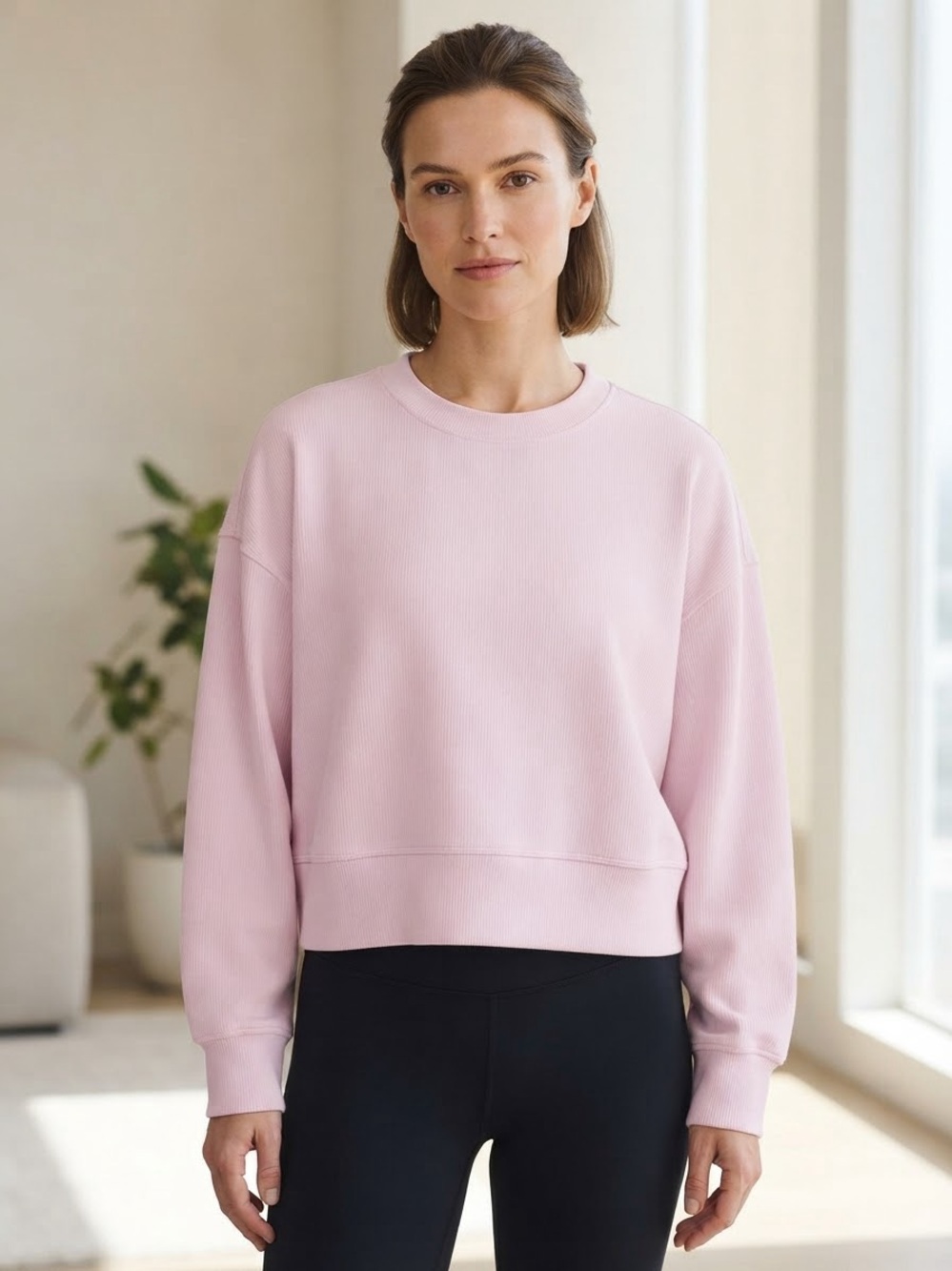 Lululemon Softstreme Ribbed Perfectly Oversized Cropped Crew Pink Size 6